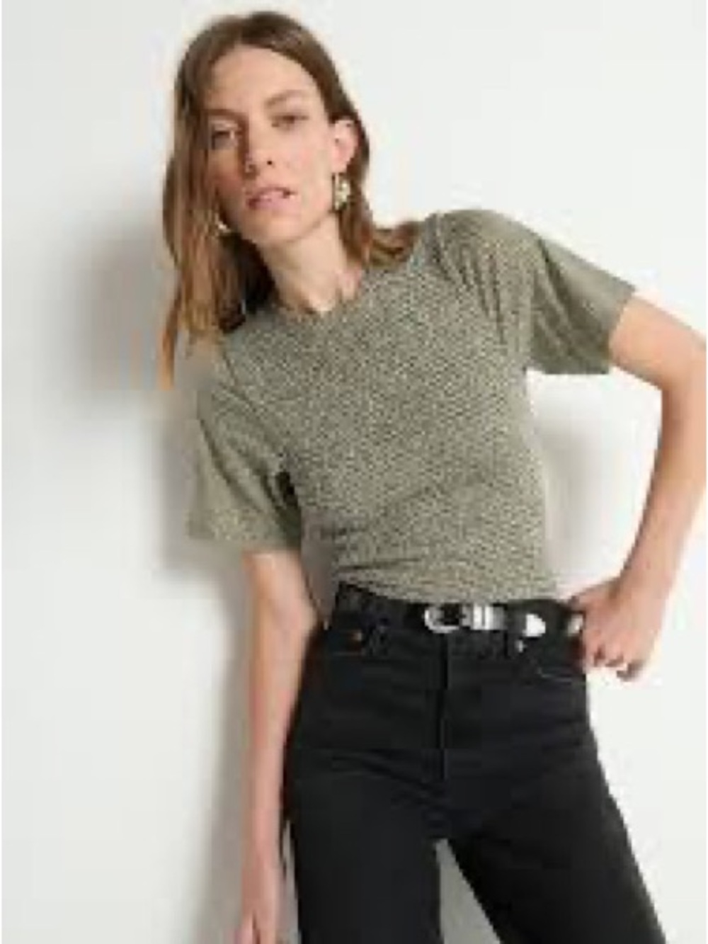 Nation LA Textured Olive Short-Sleeve Crewneck Top XS
